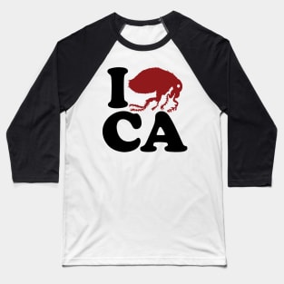 California I FLEE (flea) CA, I Left California, Funny I Love California Parody Baseball T-Shirt